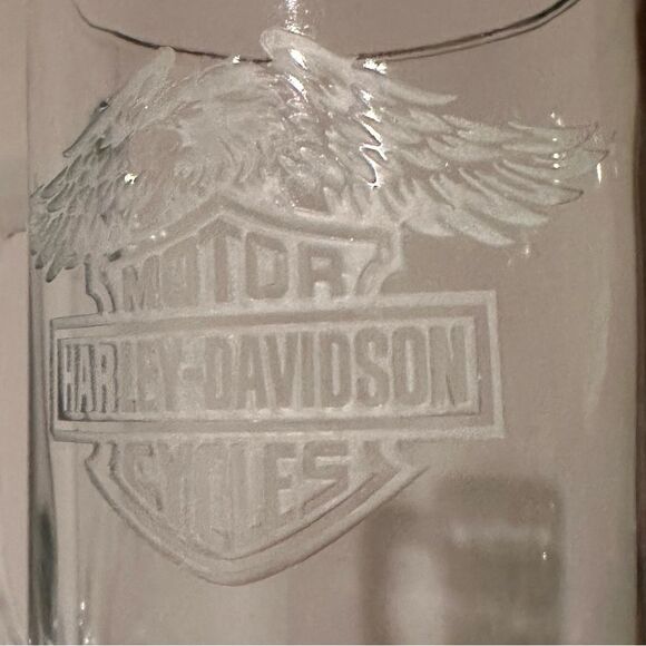 Harley Davidson Glass Beer Stein Drink Mugs Set of 2 - Picture 4 of 11